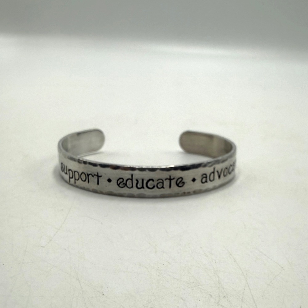 Silver Tone Support Educate Advocate Hammered Cuff Bracelet Moon Star